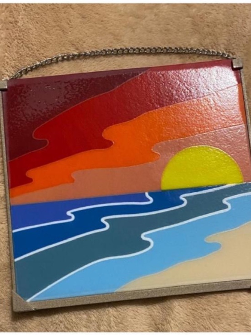 Vibrant Sunset Ocean Glass Panel Suncatcher- Red, Orange, Yellow & Blue